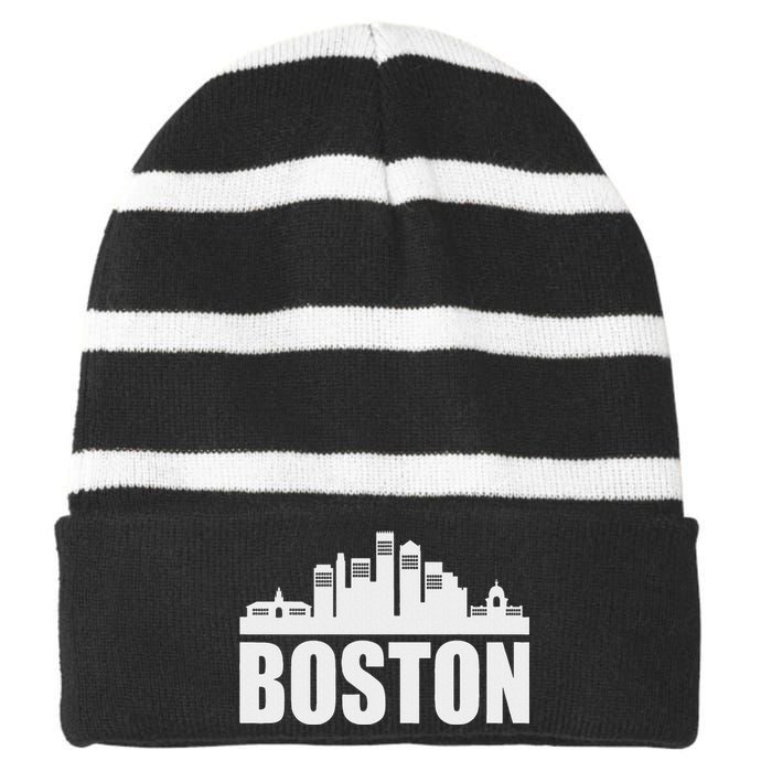 Boston Massachusetts Boston Skyline Gift Striped Beanie with Solid Band