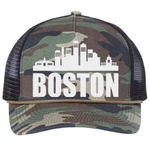 Boston Massachusetts Boston Skyline Gift Retro Rope Trucker Hat Cap