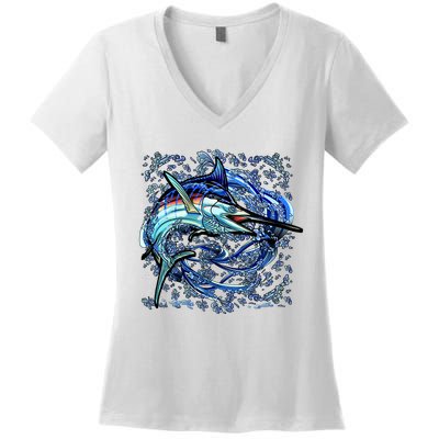 Blue Marlin Women's V-Neck T-Shirt