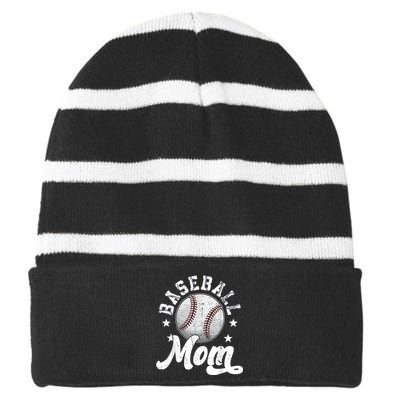 Baseball Mom Striped Beanie with Solid Band