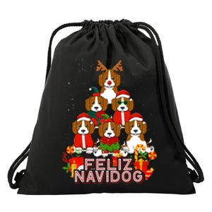 Beagle Merry Christmas Tree Lights Dog Xmas Santa Claus Drawstring Bag