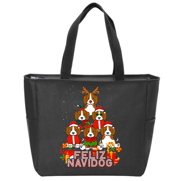 Beagle Merry Christmas Tree Lights Dog Xmas Santa Claus Zip Tote Bag