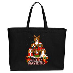 Beagle Merry Christmas Tree Lights Dog Xmas Santa Claus Cotton Canvas Jumbo Tote