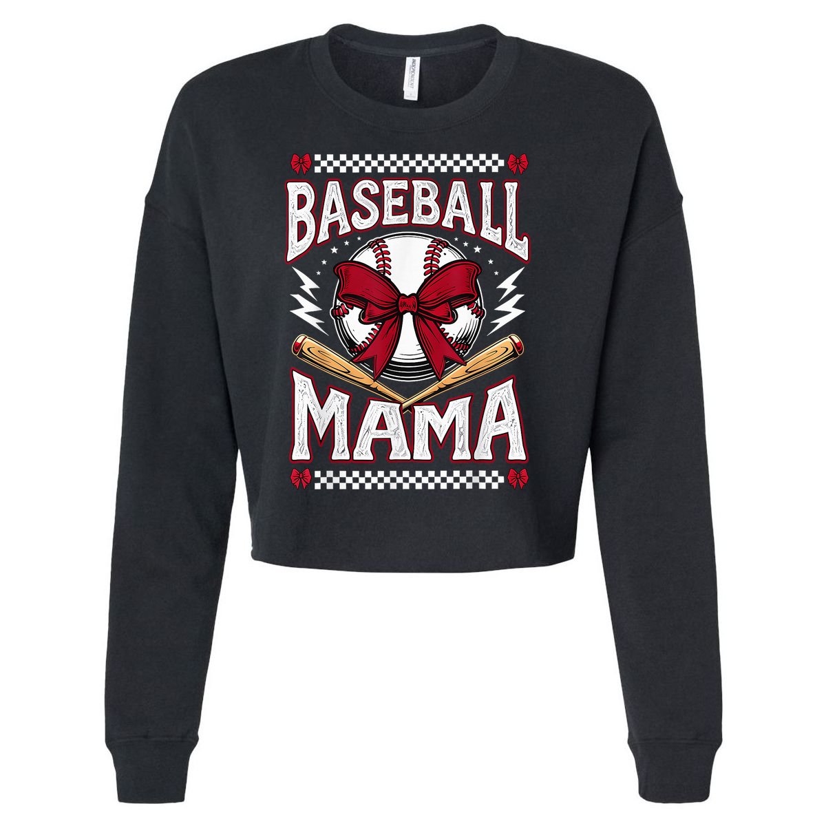 Baseball Mom Coquette Mother'S Day Girl Baseball Mama Cropped Pullover Crew