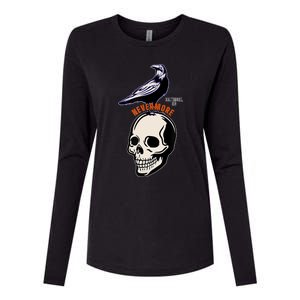 Baltimore Maryland Crow Birds Skull Hardcore Logo Womens Cotton Relaxed Long Sleeve T-Shirt