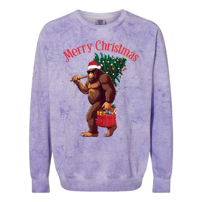 Bigfoot Merry Christmas Tree Lights Sasquatch Xmas Santa Colorblast Crewneck Sweatshirt