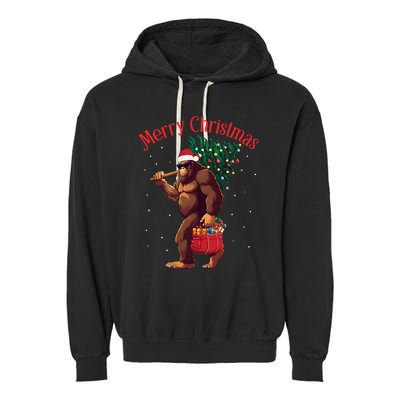 Bigfoot Merry Christmas Tree Lights Sasquatch Xmas Santa Garment-Dyed Fleece Hoodie