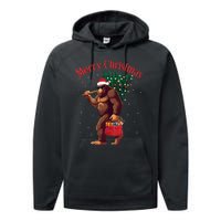 Bigfoot Merry Christmas Tree Lights Sasquatch Xmas Santa Performance Fleece Hoodie