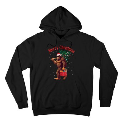 Bigfoot Merry Christmas Tree Lights Sasquatch Xmas Santa Hoodie