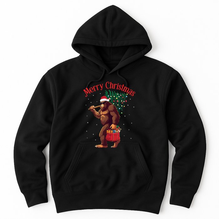 Bigfoot Merry Christmas Tree Lights Sasquatch Xmas Santa Hoodie