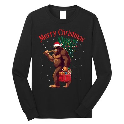 Bigfoot Merry Christmas Tree Lights Sasquatch Xmas Santa Long Sleeve Shirt