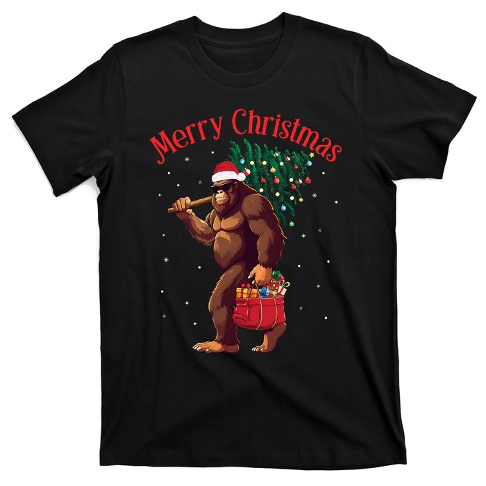 Bigfoot Merry Christmas Tree Lights Sasquatch Xmas Santa T-Shirt