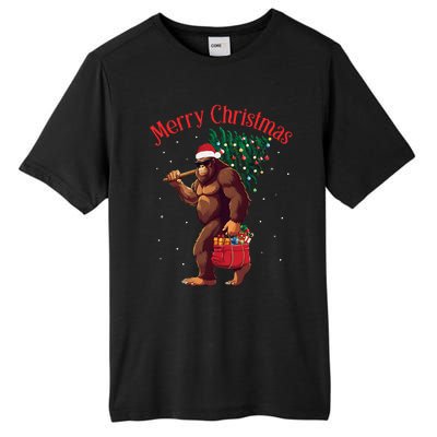 Bigfoot Merry Christmas Tree Lights Sasquatch Xmas Santa Tall Fusion ChromaSoft Performance T-Shirt