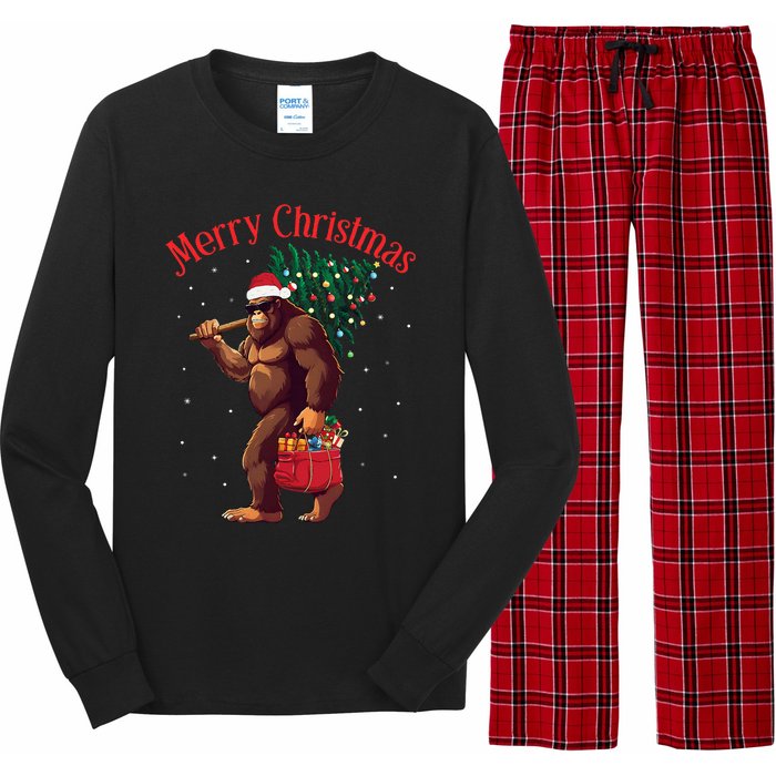 Bigfoot Merry Christmas Tree Lights Sasquatch Xmas Santa Long Sleeve Pajama Set