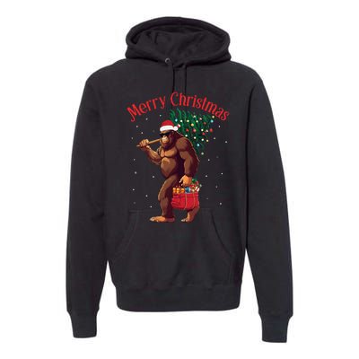 Bigfoot Merry Christmas Tree Lights Sasquatch Xmas Santa Premium Hoodie