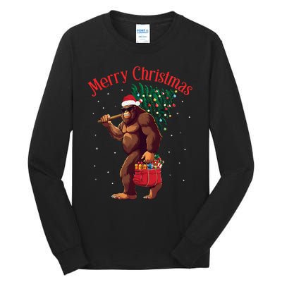 Bigfoot Merry Christmas Tree Lights Sasquatch Xmas Santa Tall Long Sleeve T-Shirt