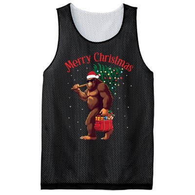 Bigfoot Merry Christmas Tree Lights Sasquatch Xmas Santa Mesh Reversible Basketball Jersey Tank