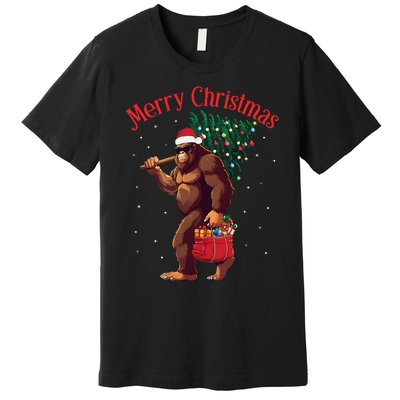 Bigfoot Merry Christmas Tree Lights Sasquatch Xmas Santa Premium T-Shirt