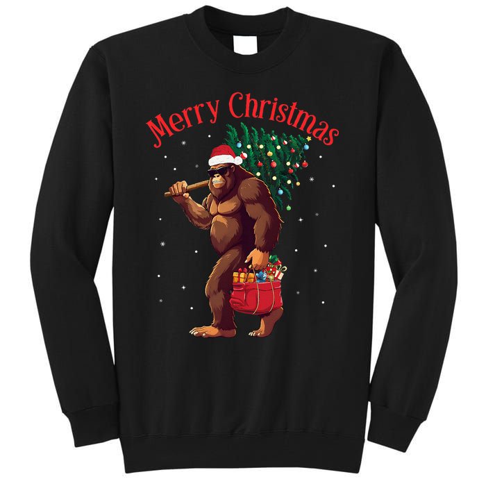 Bigfoot Merry Christmas Tree Lights Sasquatch Xmas Santa Tall Sweatshirt