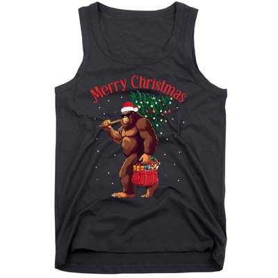 Bigfoot Merry Christmas Tree Lights Sasquatch Xmas Santa Tank Top