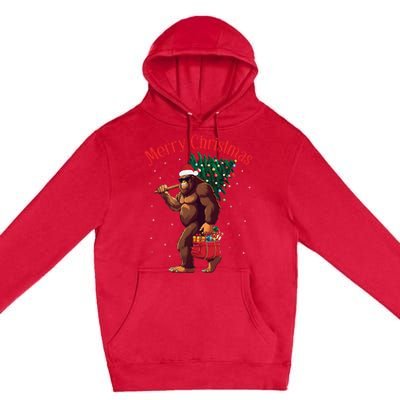 Bigfoot Merry Christmas Tree Lights Sasquatch Xmas Santa Premium Pullover Hoodie