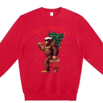 Bigfoot Merry Christmas Tree Lights Sasquatch Xmas Santa Premium Crewneck Sweatshirt