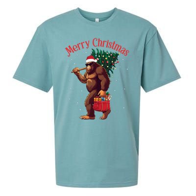 Bigfoot Merry Christmas Tree Lights Sasquatch Xmas Santa Sueded Cloud Jersey T-Shirt