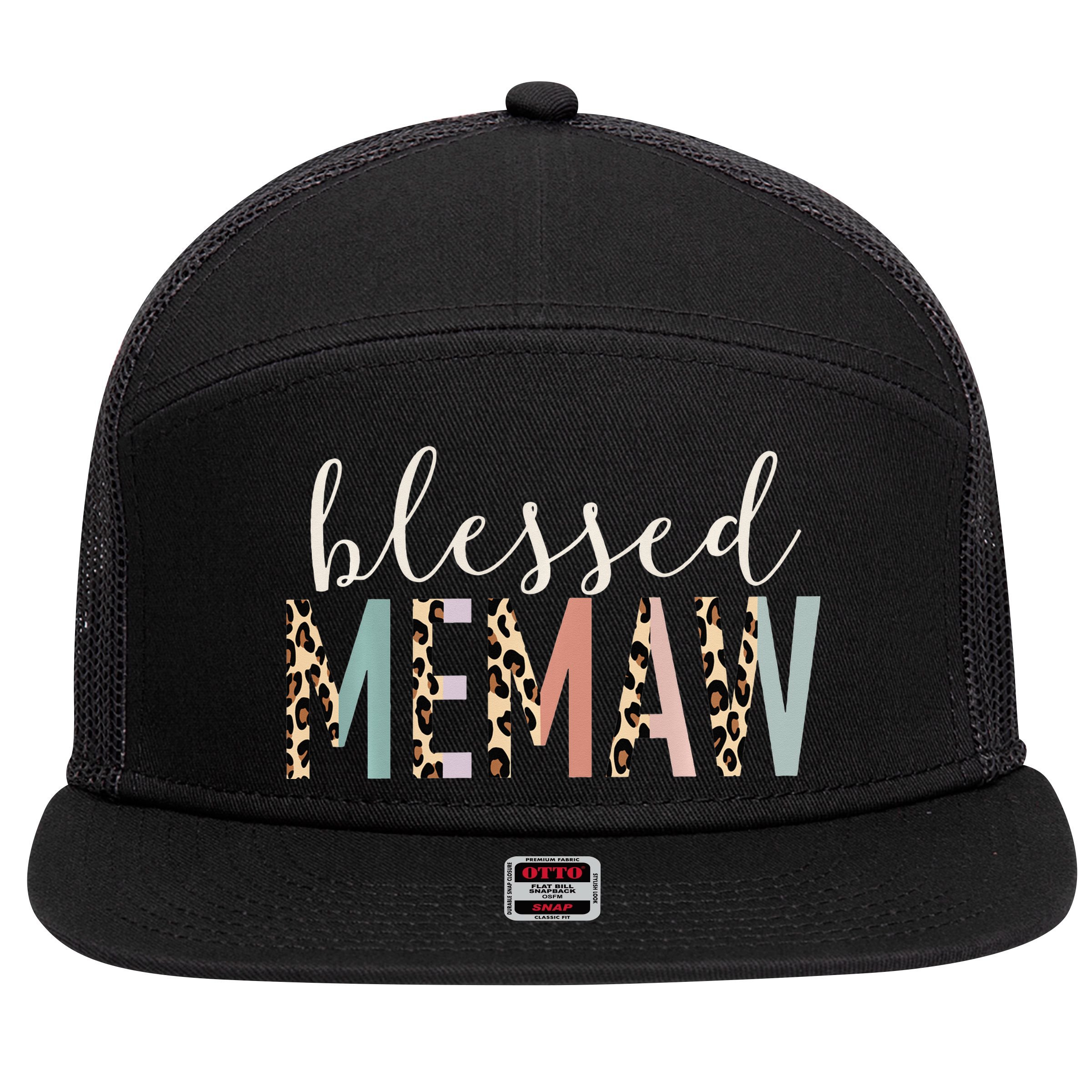 Blessed Memaw Cute Leopard funny mother's day 7 Panel Mesh Trucker Snapback Hat