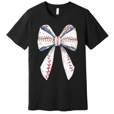 Baseball Mom Coquette Bow Mothers Day Baseball Mama Premium T-Shirt