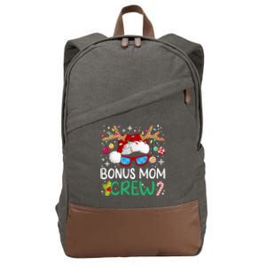 Bonus Mom Crew Santa Hat Xmas Reindeer Christmas Family Meaningful Gift Cotton Canvas Backpack