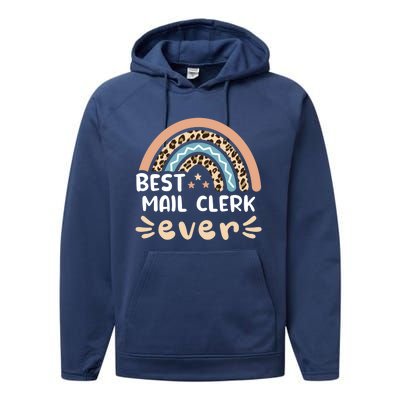 Best Mail Clerk Ever Leopard Rainbow Mom Gift Performance Fleece Hoodie