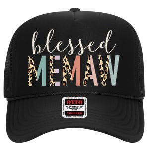 Blessed Memaw Cute Leopard Print High Crown Mesh Back Trucker Hat