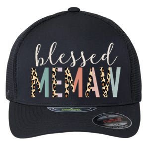 Blessed Memaw Cute Leopard Print Flexfit Unipanel Trucker Cap