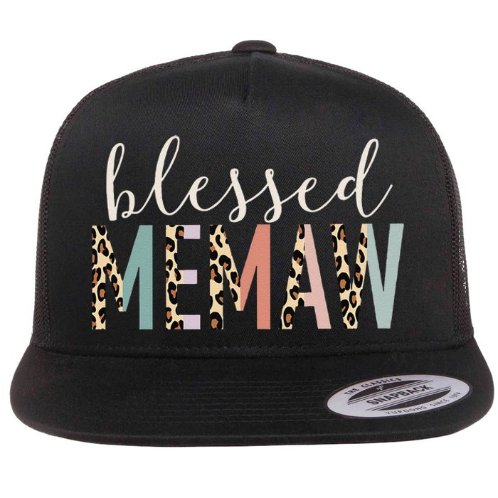 Blessed Memaw Cute Leopard Print Flat Bill Trucker Hat