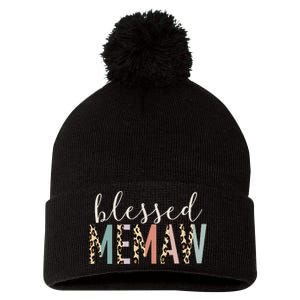 Blessed Memaw Cute Leopard Print Pom Pom 12in Knit Beanie