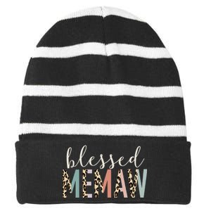 Blessed Memaw Cute Leopard Print Striped Beanie with Solid Band