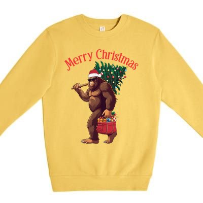 Bigfoot Merry Christmas Tree Lights Sasquatch Xmas Santa Cute Gift Premium Crewneck Sweatshirt