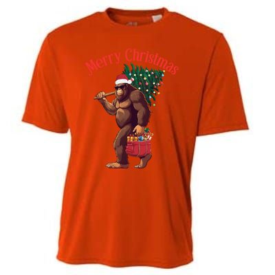 Bigfoot Merry Christmas Tree Lights Sasquatch Xmas Santa Cute Gift Cooling Performance Crew T-Shirt