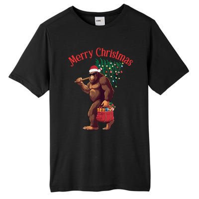 Bigfoot Merry Christmas Tree Lights Sasquatch Xmas Santa Cute Gift Tall Fusion ChromaSoft Performance T-Shirt