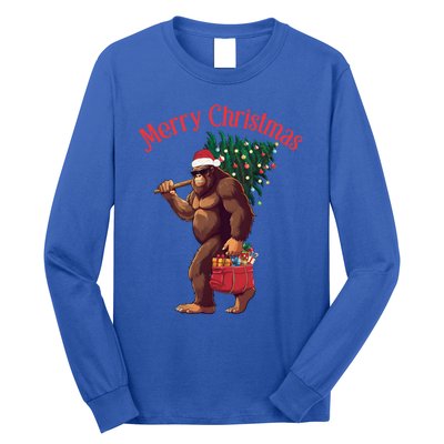 Bigfoot Merry Christmas Tree Lights Sasquatch Xmas Santa Cute Gift Long Sleeve Shirt