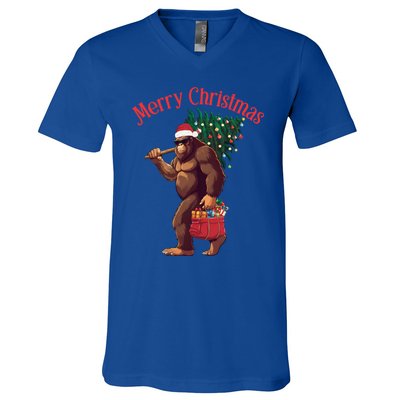 Bigfoot Merry Christmas Tree Lights Sasquatch Xmas Santa Cute Gift V-Neck T-Shirt