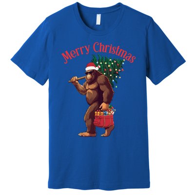 Bigfoot Merry Christmas Tree Lights Sasquatch Xmas Santa Cute Gift Premium T-Shirt