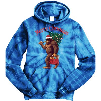 Bigfoot Merry Christmas Tree Lights Sasquatch Xmas Santa Cute Gift Tie Dye Hoodie