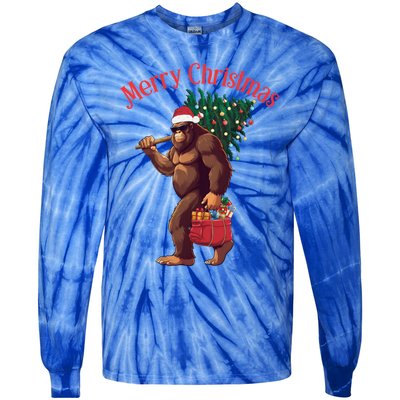 Bigfoot Merry Christmas Tree Lights Sasquatch Xmas Santa Cute Gift Tie-Dye Long Sleeve Shirt