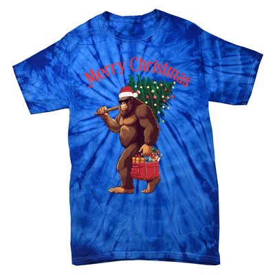 Bigfoot Merry Christmas Tree Lights Sasquatch Xmas Santa Cute Gift Tie-Dye T-Shirt