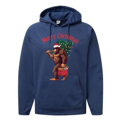 Bigfoot Merry Christmas Tree Lights Sasquatch Xmas Santa Cute Gift Performance Fleece Hoodie