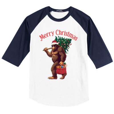 Bigfoot Merry Christmas Tree Lights Sasquatch Xmas Santa Cute Gift Baseball Sleeve Shirt