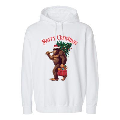 Bigfoot Merry Christmas Tree Lights Sasquatch Xmas Santa Cute Gift Garment-Dyed Fleece Hoodie