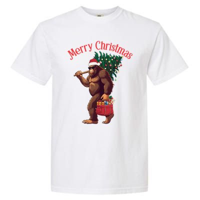 Bigfoot Merry Christmas Tree Lights Sasquatch Xmas Santa Cute Gift Garment-Dyed Heavyweight T-Shirt