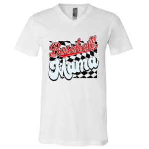 Baseball Mama Checkered Baseball V-Neck T-Shirt